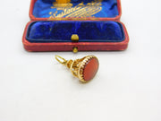 9ct Yellow Gold & Carnelian Set Floral Form Fob Seal Pendant Antique c1930 Deco