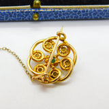 Edwardian 15ct Gold, Turquoise & Pearl Floral Swirl Brooch Antique c1910
