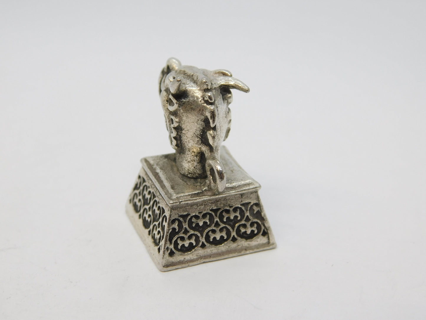 20th Century Chinese White Metal Year of the Dragon Seal Fob Antique c1940