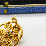 Edwardian 15ct Gold, Turquoise & Pearl Floral Swirl Brooch Antique c1910