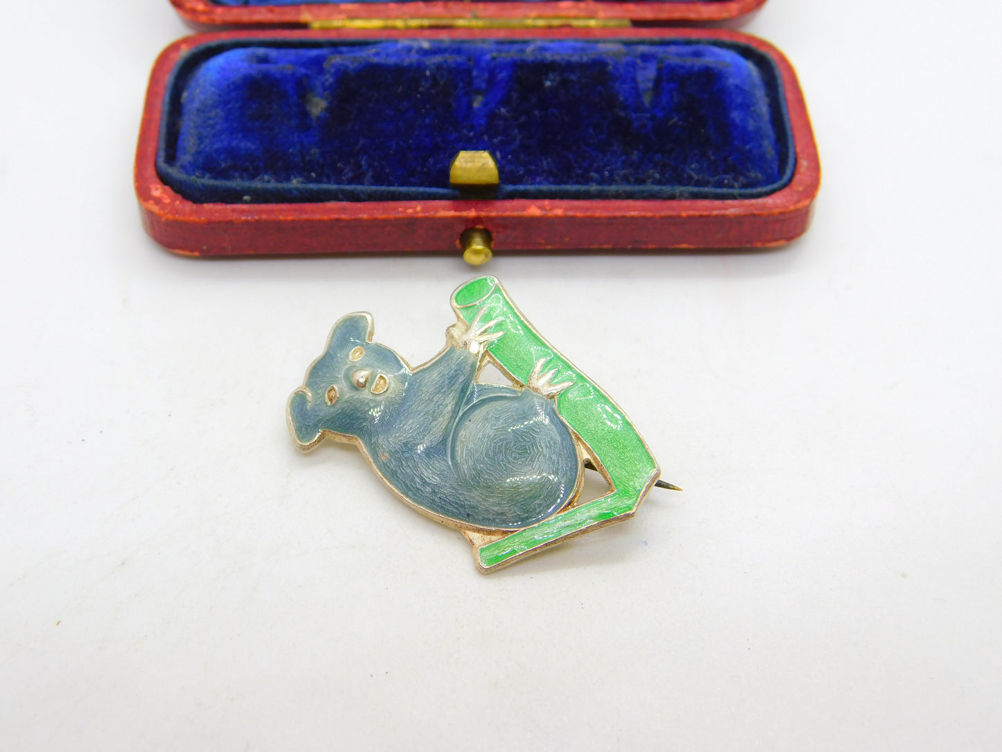 Sterling Silver & Enamel Koala on a Branch Brooch Antique c1940 Art Deco