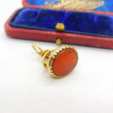 9ct Yellow Gold & Carnelian Set Floral Form Fob Seal Pendant Antique c1930 Deco
