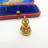 9ct Yellow Gold & Carnelian Set Floral Form Fob Seal Pendant Antique c1930 Deco