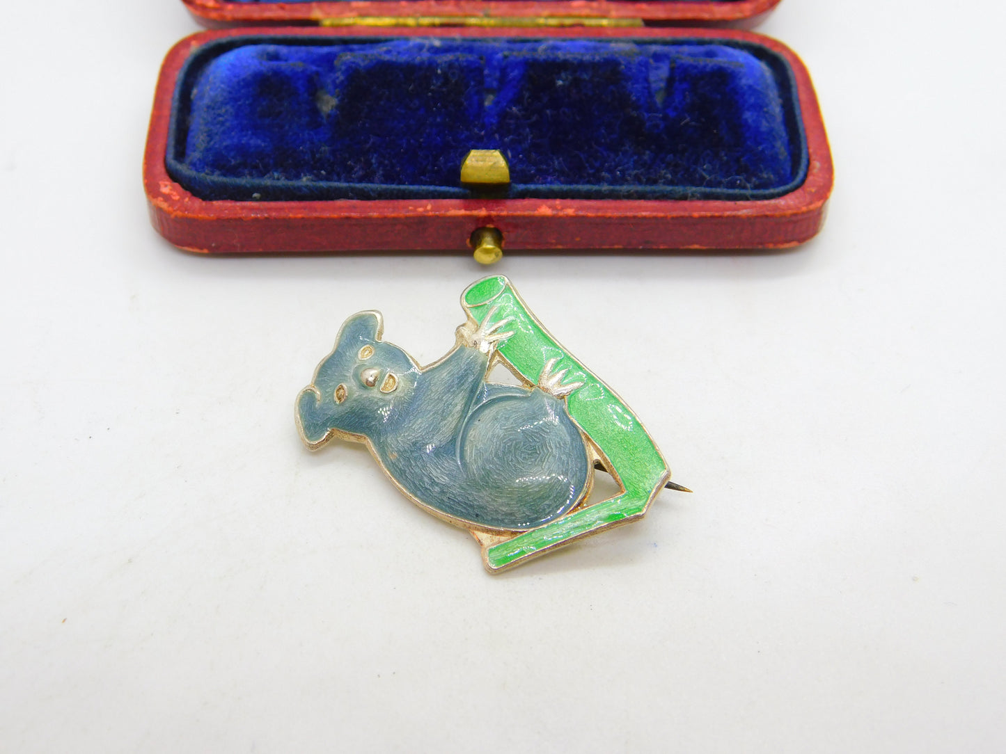 Sterling Silver & Enamel Koala on a Branch Brooch Antique c1940 Art Deco