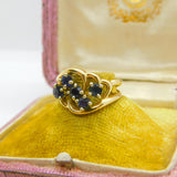 14ct Yellow Gold & Sapphire Set Floral Spray Dress Ring Antique c1930 Art Deco