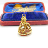 9ct Yellow Gold & Carnelian Set Floral Form Fob Seal Pendant Antique c1930 Deco
