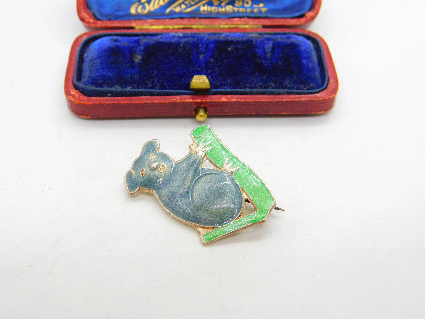 Sterling Silver & Enamel Koala on a Branch Brooch Antique c1940 Art Deco