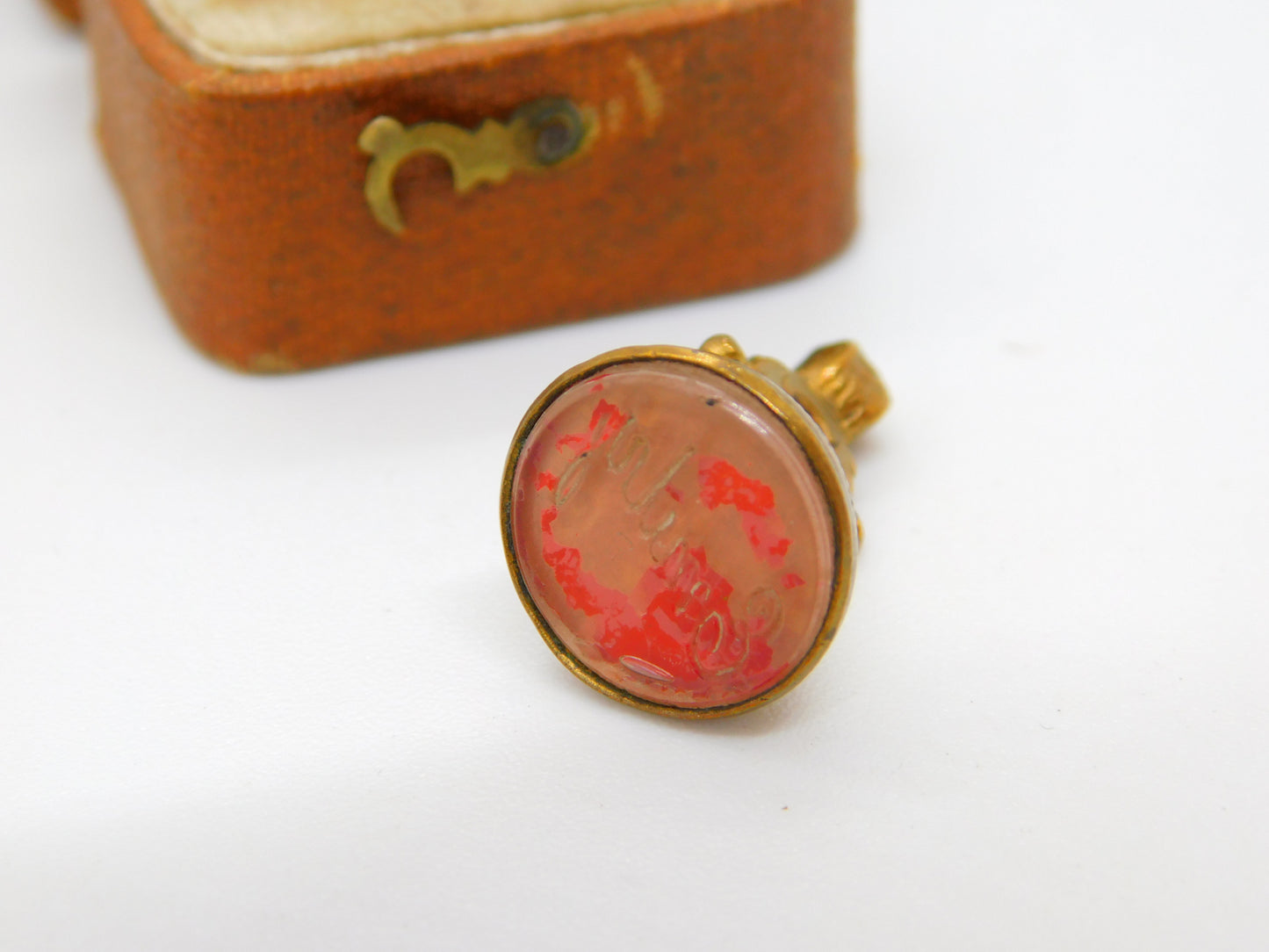 Victorian Gilt Metal & Carved Glass 'Emily' Intaglio Fob Seal Antique c1880