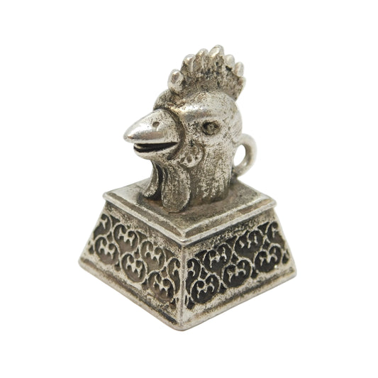 20th Century Chinese White Metal Year of the Rooster Fob Pendant Antique