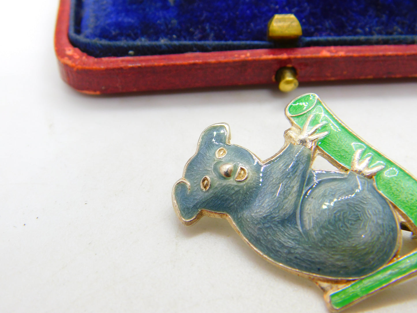 Sterling Silver & Enamel Koala on a Branch Brooch Antique c1940 Art Deco