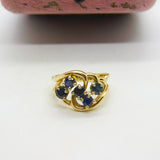 14ct Yellow Gold & Sapphire Set Floral Spray Dress Ring Antique c1930 Art Deco