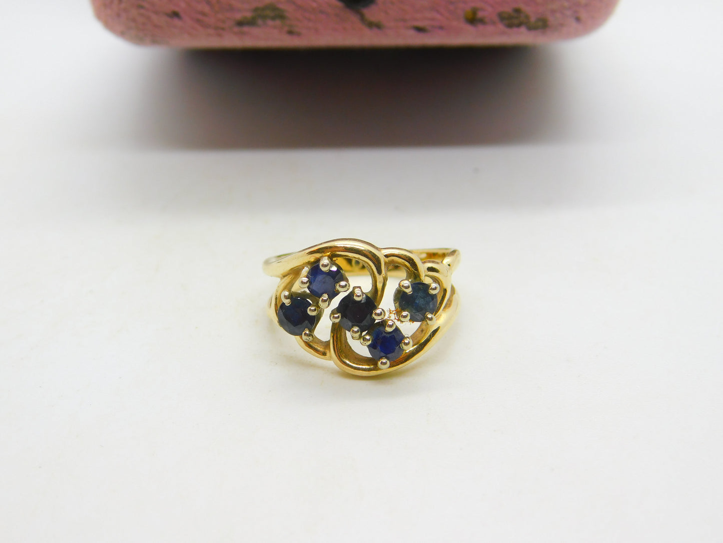 14ct Yellow Gold & Sapphire Set Floral Spray Dress Ring Antique c1930 Art Deco