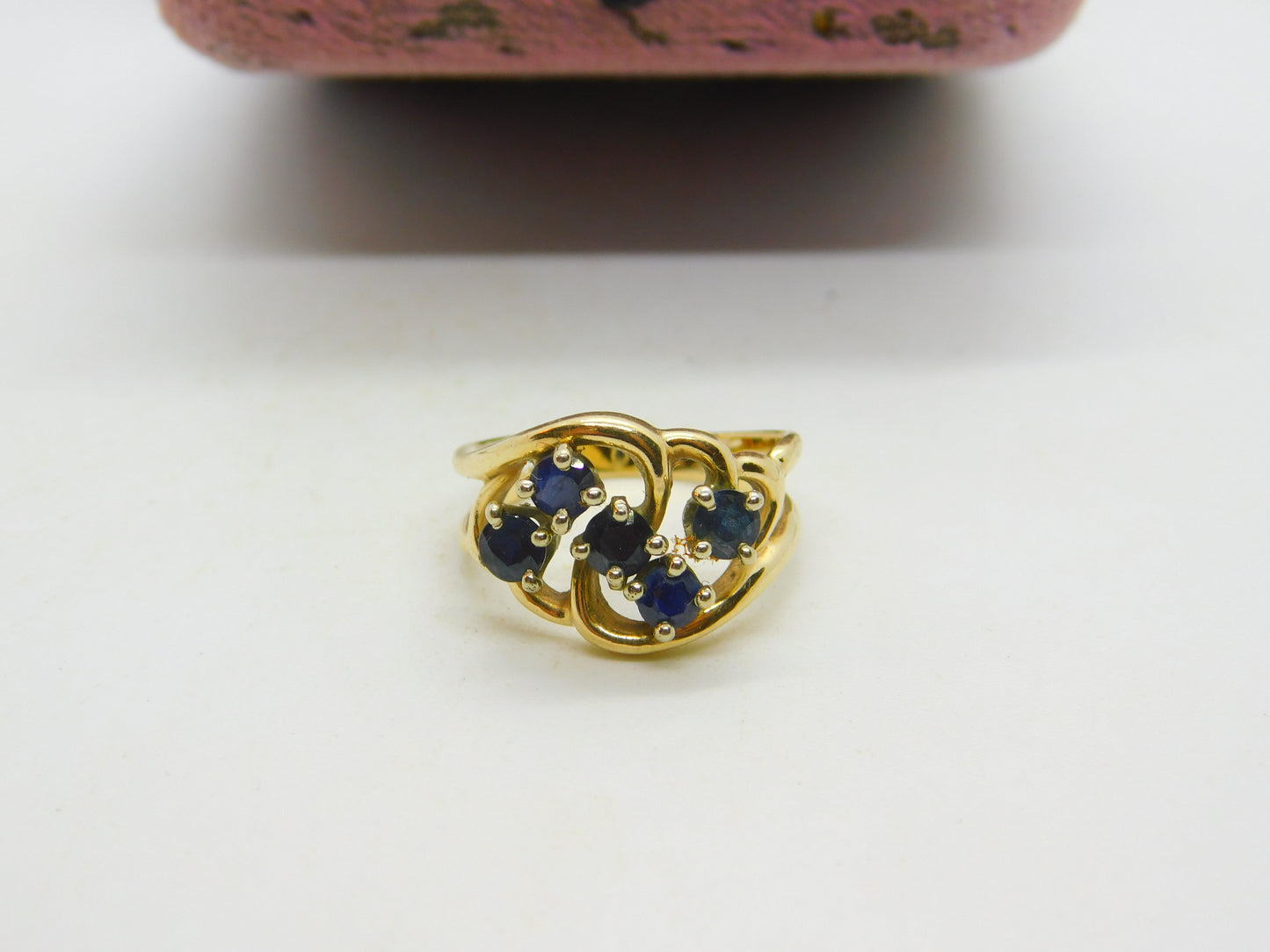 14ct Yellow Gold & Sapphire Set Floral Spray Dress Ring Antique c1930 Art Deco