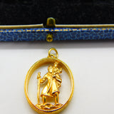 9ct Yellow Gold St. Christopher Patron Saint of Travel Charm Pendant 1973