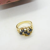14ct Yellow Gold & Sapphire Set Floral Spray Dress Ring Antique c1930 Art Deco