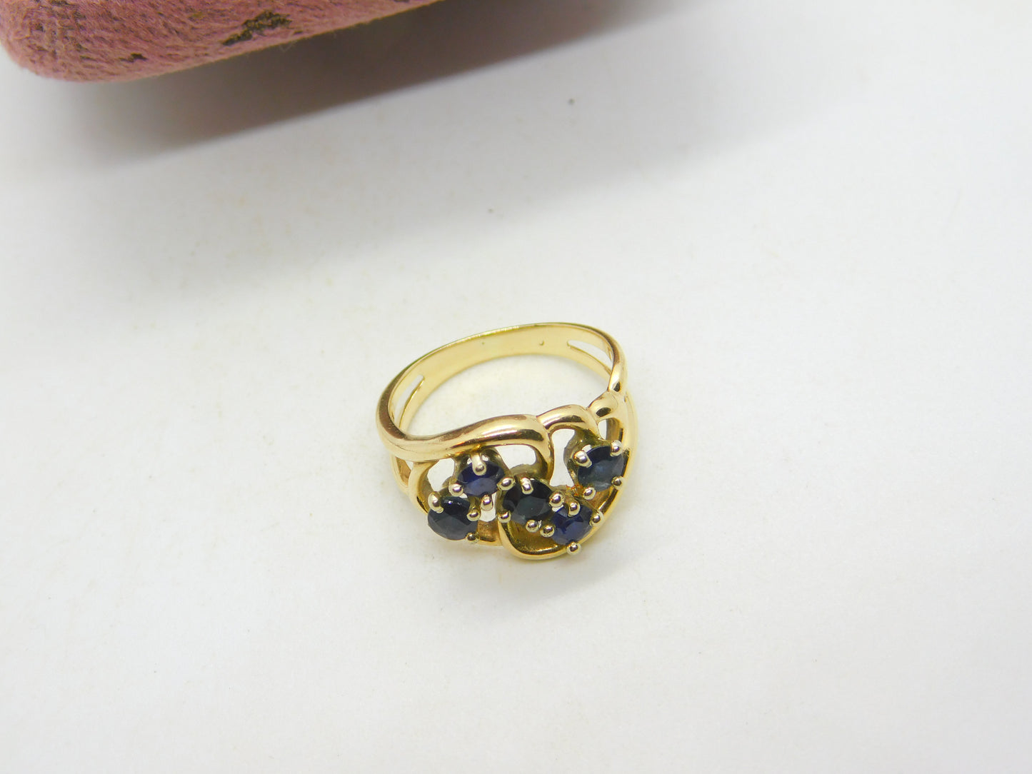 14ct Yellow Gold & Sapphire Set Floral Spray Dress Ring Antique c1930 Art Deco