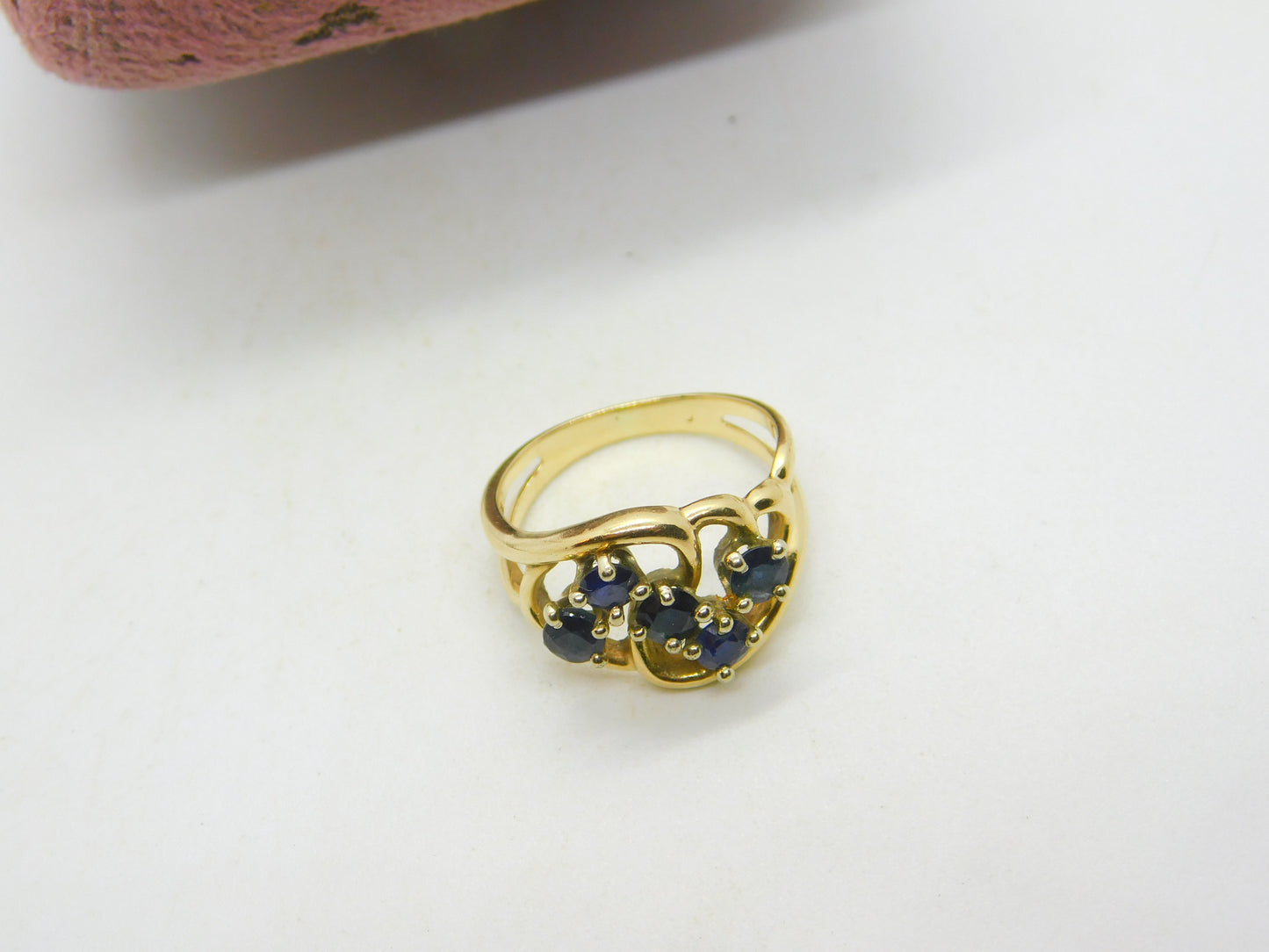 14ct Yellow Gold & Sapphire Set Floral Spray Dress Ring Antique c1930 Art Deco