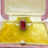 14ct Yellow Gold & Emerald Cut 1.75ct Ruby Set Dress Ring Antique c1930 Art Deco