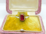 14ct Yellow Gold & Emerald Cut 1.75ct Ruby Set Dress Ring Antique c1930 Art Deco