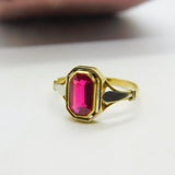 14ct Yellow Gold & Emerald Cut 1.75ct Ruby Set Dress Ring Antique c1930 Art Deco
