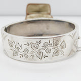 Victorian Sterling Silver Floral Pattern Cuff Bangle 1885 Chester Antique