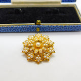 Victorian 18ct Yellow Gold & Seed Pearl Spring Flower Pendant or Brooch Antique c1880