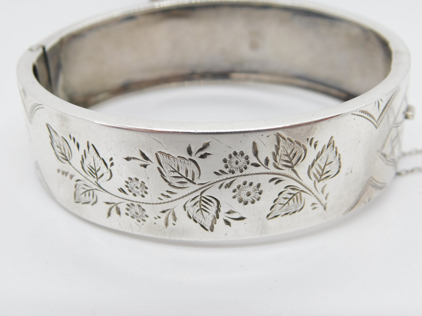 Victorian Sterling Silver Floral Pattern Cuff Bangle 1885 Chester Antique