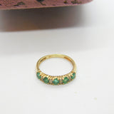14ct Yellow Gold, Natural Emerald & Diamond Half Eternity Ring Vintage c1970