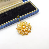 Victorian 18ct Yellow Gold & Seed Pearl Spring Flower Pendant or Brooch Antique c1880