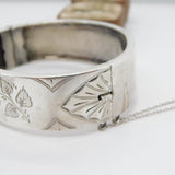 Victorian Sterling Silver Floral Pattern Cuff Bangle 1885 Chester Antique