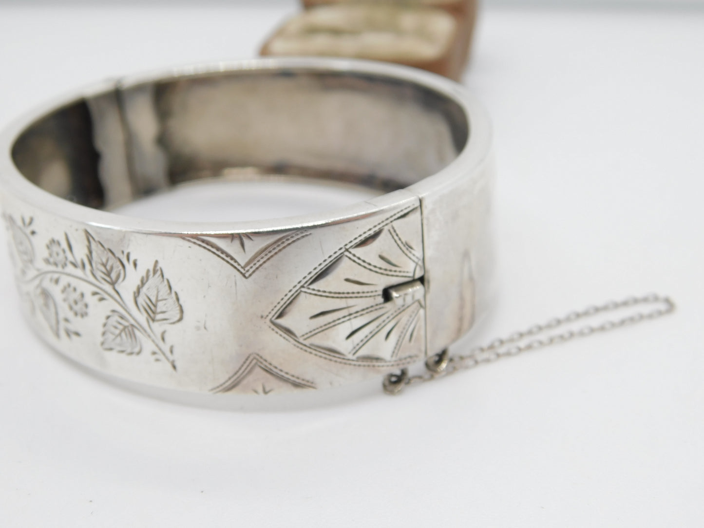 Victorian Sterling Silver Floral Pattern Cuff Bangle 1885 Chester Antique