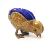 Victorian Gilt Metal Pecking Chick Novelty Pin Cushion Antique c1860