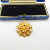 Victorian 18ct Yellow Gold & Seed Pearl Spring Flower Pendant or Brooch Antique c1880