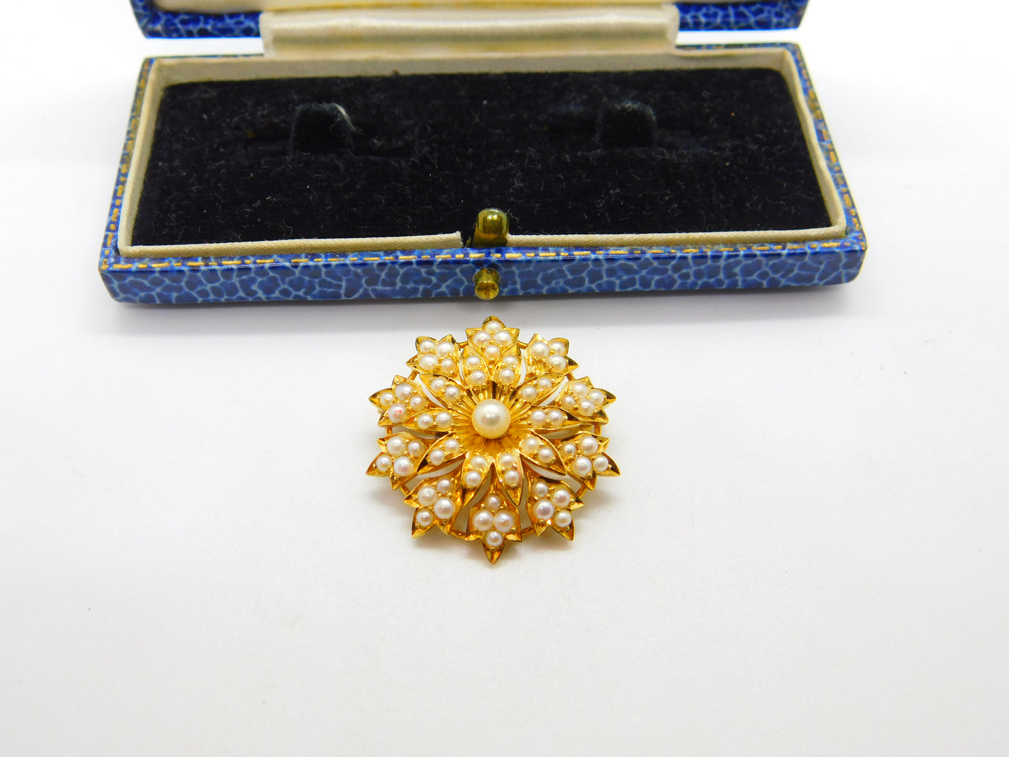 Victorian 18ct Yellow Gold & Seed Pearl Spring Flower Pendant or Brooch Antique c1880