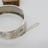 Victorian Sterling Silver Floral Pattern Cuff Bangle 1885 Chester Antique