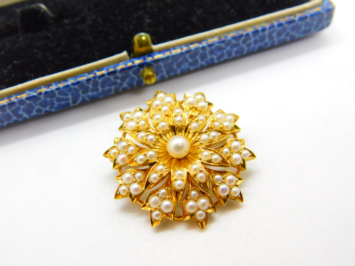 Victorian 18ct Yellow Gold & Seed Pearl Spring Flower Pendant or Brooch Antique c1880