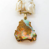 20th Century Gold & Silver Set, Boulder Opal, Blister Pearl Pendant Antique Deco c1920
