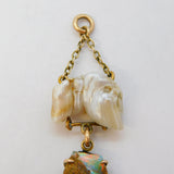 20th Century Gold & Silver Set, Boulder Opal, Blister Pearl Pendant Antique Deco c1920
