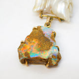 20th Century Gold & Silver Set, Boulder Opal, Blister Pearl Pendant Antique Deco c1920