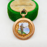 9ct Yellow Gold Enamel Angling Fishing Fob Antique 1921 Chester Art Deco