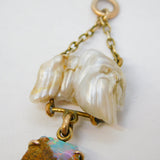 20th Century Gold & Silver Set, Boulder Opal, Blister Pearl Pendant Antique Deco c1920