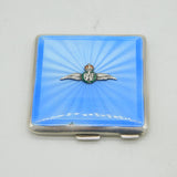 WWII Sterling Silver Guilloche Enamel RAF Sweetheart Compact Antique 1940