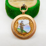 9ct Yellow Gold Enamel Angling Fishing Fob Antique 1921 Chester Art Deco