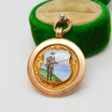 9ct Yellow Gold Enamel Angling Fishing Fob Antique 1921 Chester Art Deco