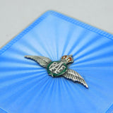 WWII Sterling Silver Guilloche Enamel RAF Sweetheart Compact Antique 1940