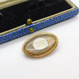 Early Georgian 9ct Rose Gold, Hair Weave & Pique Shell Mourning Brooch c1780