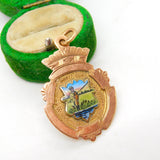 9ct Gold & Enamel Angling or Fishing Fob Medal Antique 1928 Birmingham Deco