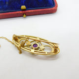 Edwardian 9ct Gold, Seed Pearl & Amethyst Sweetheart Brooch Antique c1910