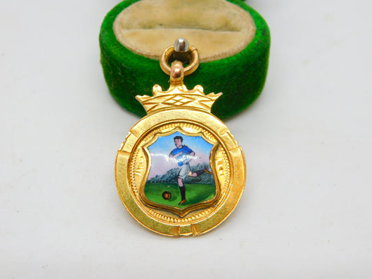 9ct Gold Enamel Ribchester FC Football Fob Medal Antique 1932 Birmingham