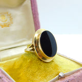 9ct Yellow Gold & Large Onyx Panel Signet Ring Vintage 1992 Birmingham